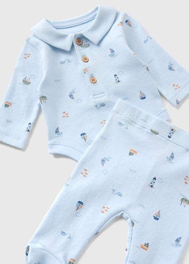 2 Piece Baby Blue Boat Bodysuit & Legging Set (Newborn-18mths)