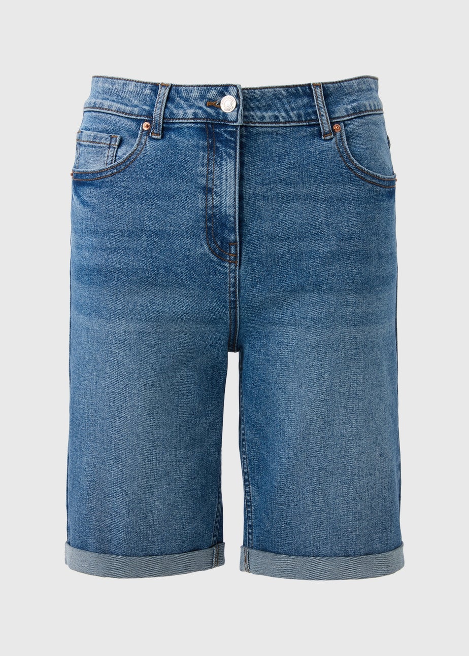 Blue Mid Wash Denim Knee Length Shorts