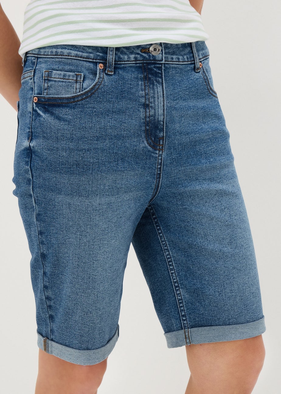 Blue Mid Wash Denim Knee Length Shorts
