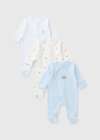 3 Pack Baby Blue Boat Sleepsuits (Newborn-18mths)