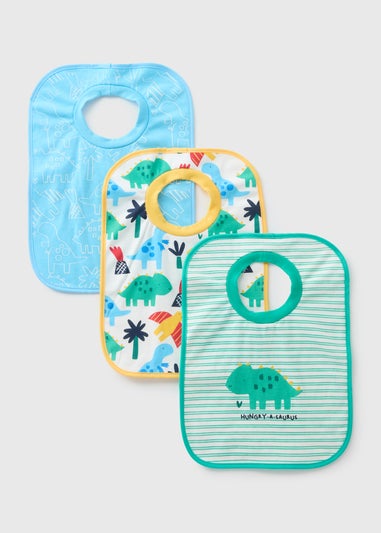 3 Pack Kids Blue Dino Bibs