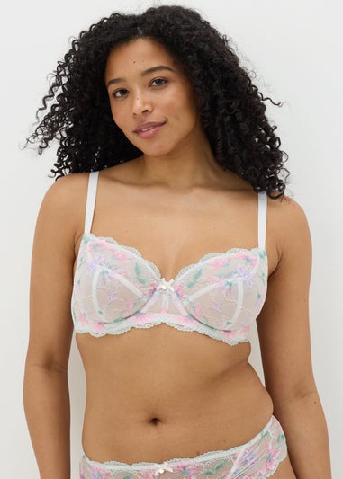 DD+ Cream Floral Non Padded Bra