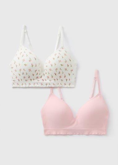 2 Pack Pink Floral Seamless Moulded Bras