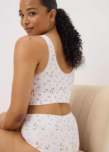 Lilac 2 Pack Ribbed Floral Bralette Set