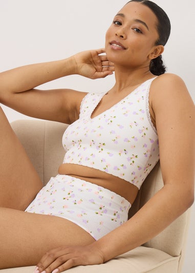 Lilac 2 Pack Ribbed Floral Bralette Set