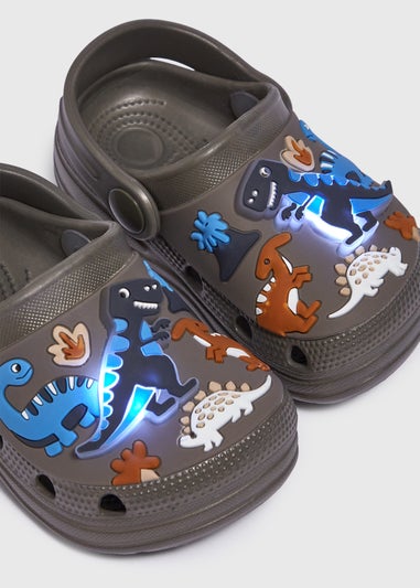 Boys Khaki Dinosaur Light Up Clogs (Younger 4/5-Older 1/2)