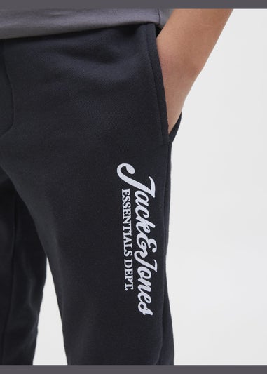 Jack & Jones Black Slogan Jogging Bottoms (8-16yrs)