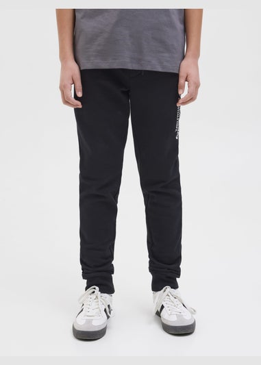 Jack & Jones Black Slogan Jogging Bottoms (8-16yrs)