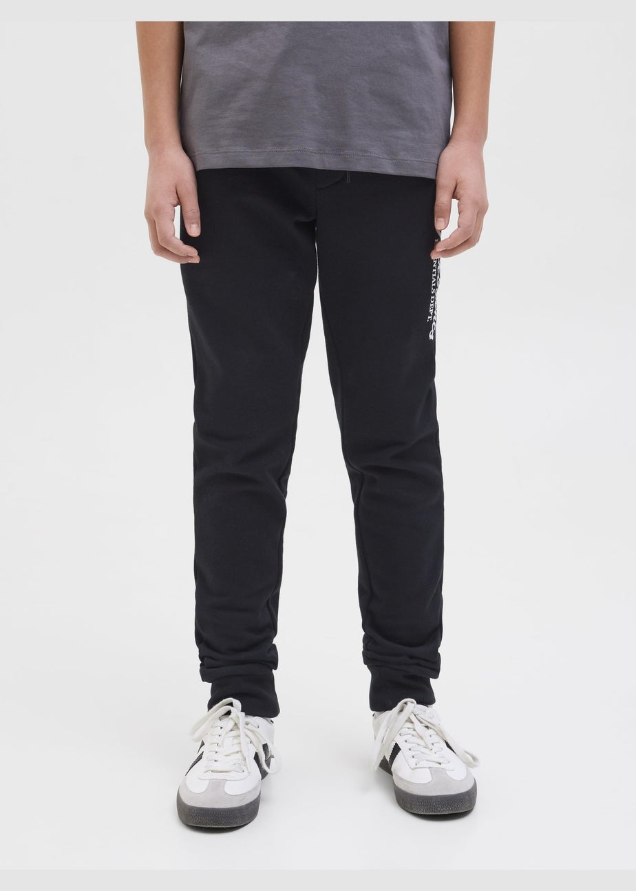 Jack & Jones Black Slogan Jogging Bottoms (8-16yrs)