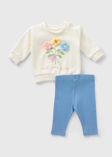 Baby Ecru 3D Flower Sweatshirt & Legging Set (Newborn-23mths)