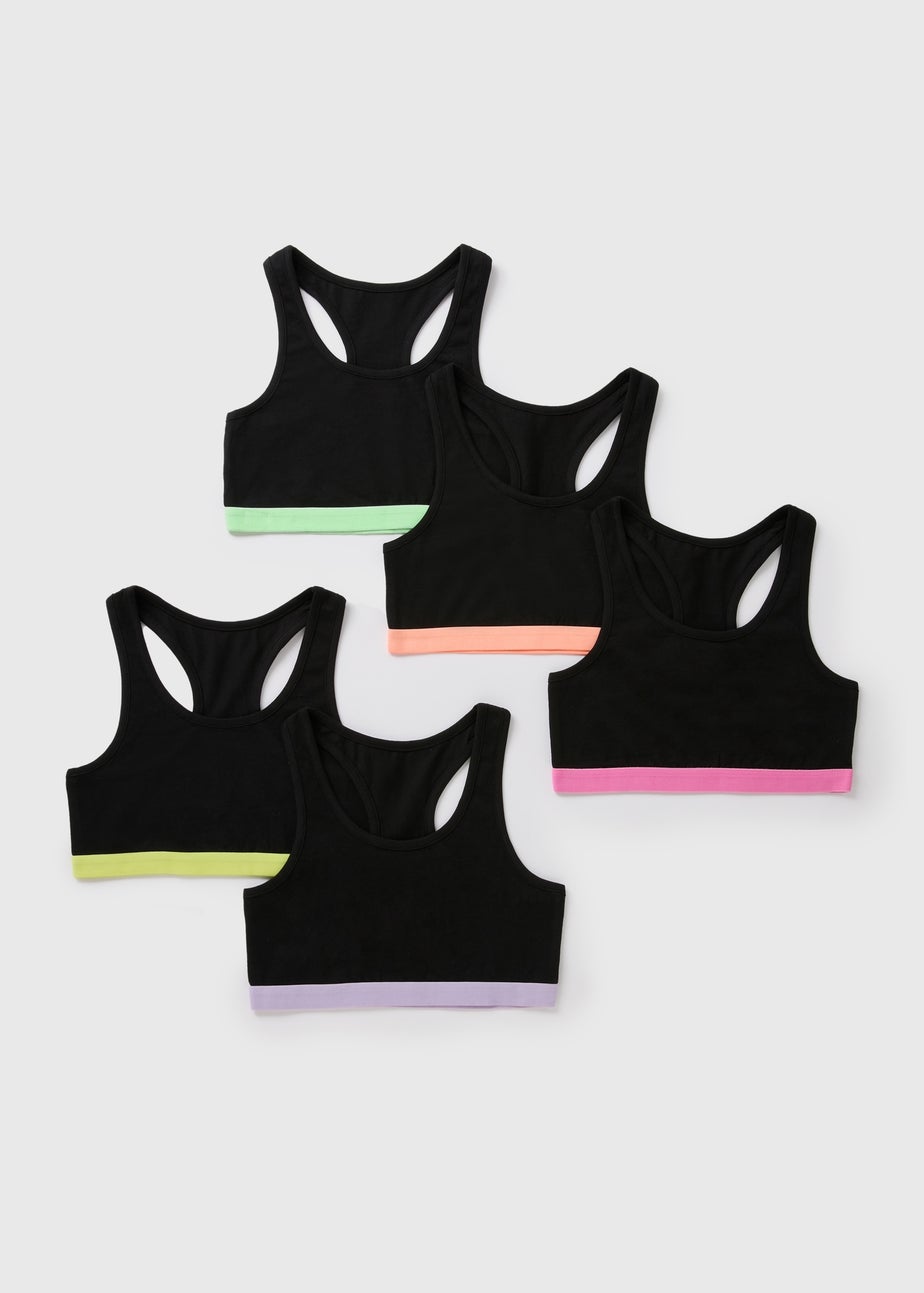 5 Pack Girls Black Neon Crop Tops (Younger 6-Older 12yrs)