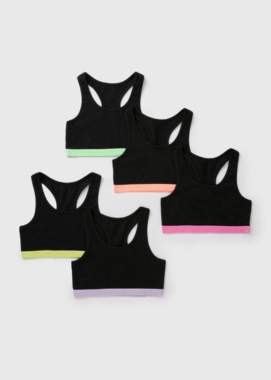 5 Pack Girls Black Neon Crop Tops (Younger 6-Older 12yrs)