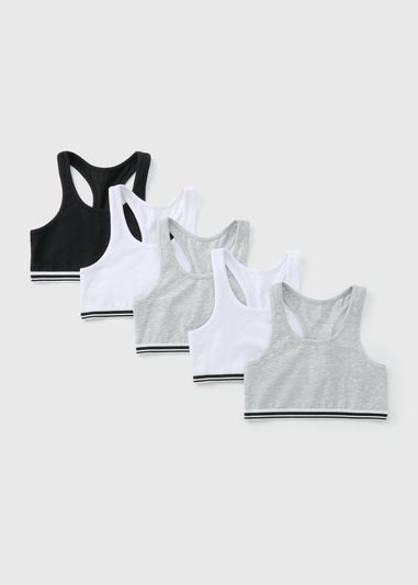 5 Pack Girls Multicolour Racer Crop Tops (6-13yrs)