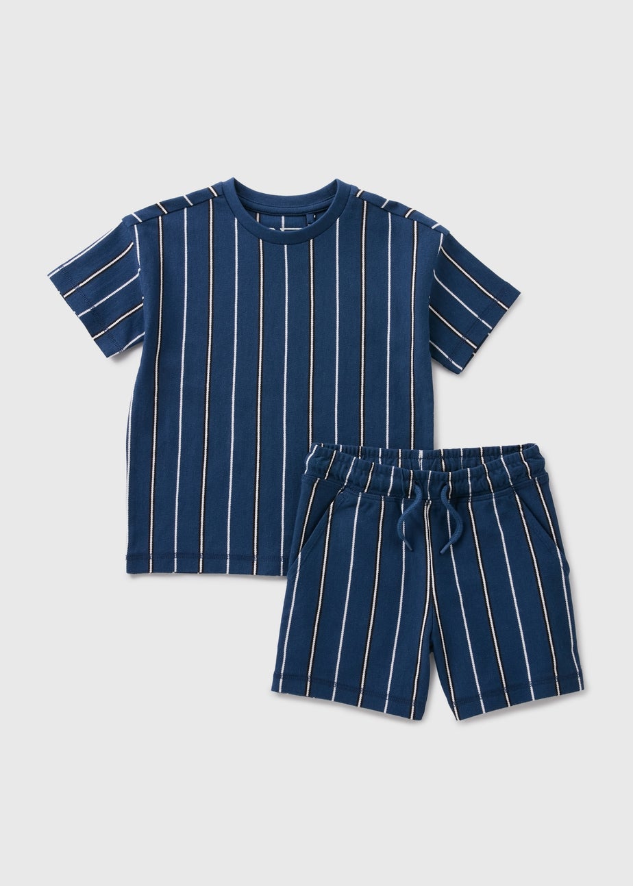 Boys Navy Stripe Textured T-Shirt & Shorts Set (1-7yrs)