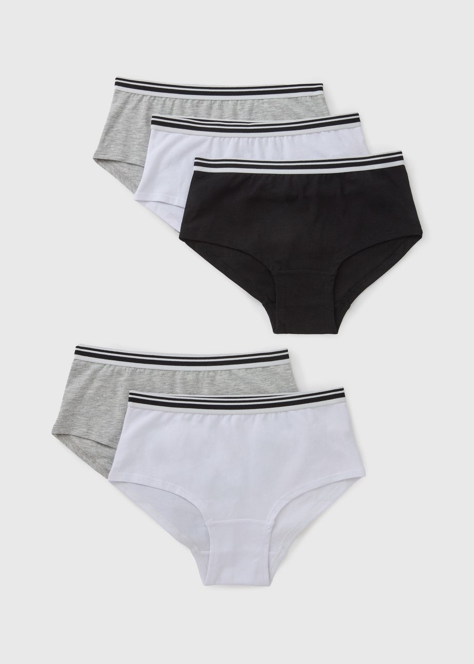 5 Pack Girls Multicolour Mono Hipster Briefs (6-13yrs)