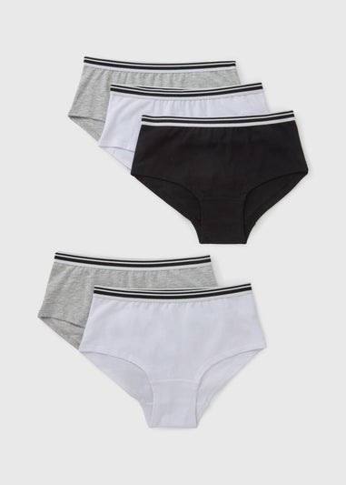 5 Pack Girls Multicolour Mono Hipster Briefs (6-13yrs)