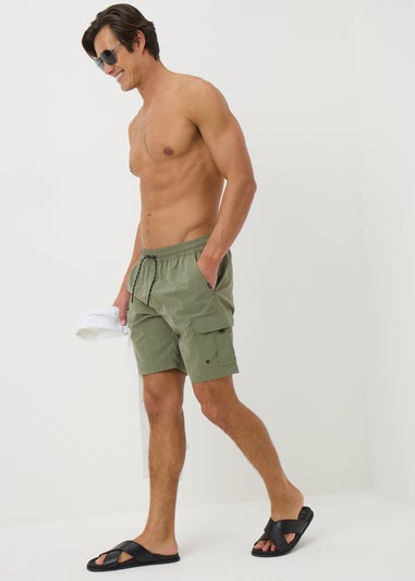 Khaki Cargo Swim Shorts