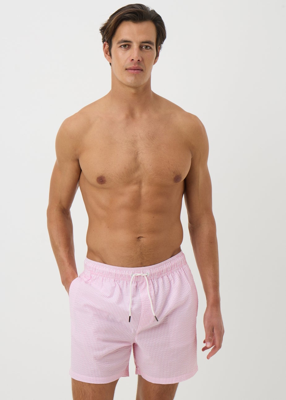 Pink Stripe Seersucker Swim Shorts