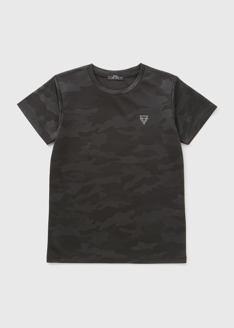 Boys Black Camo Jacquard T-Shirt (7-15yrs)