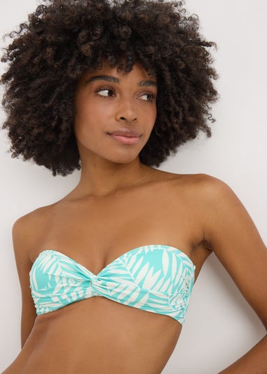 Blue Leaf Twist Print Bikini Top