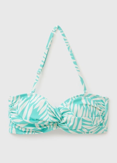 Blue Leaf Twist Print Bikini Top