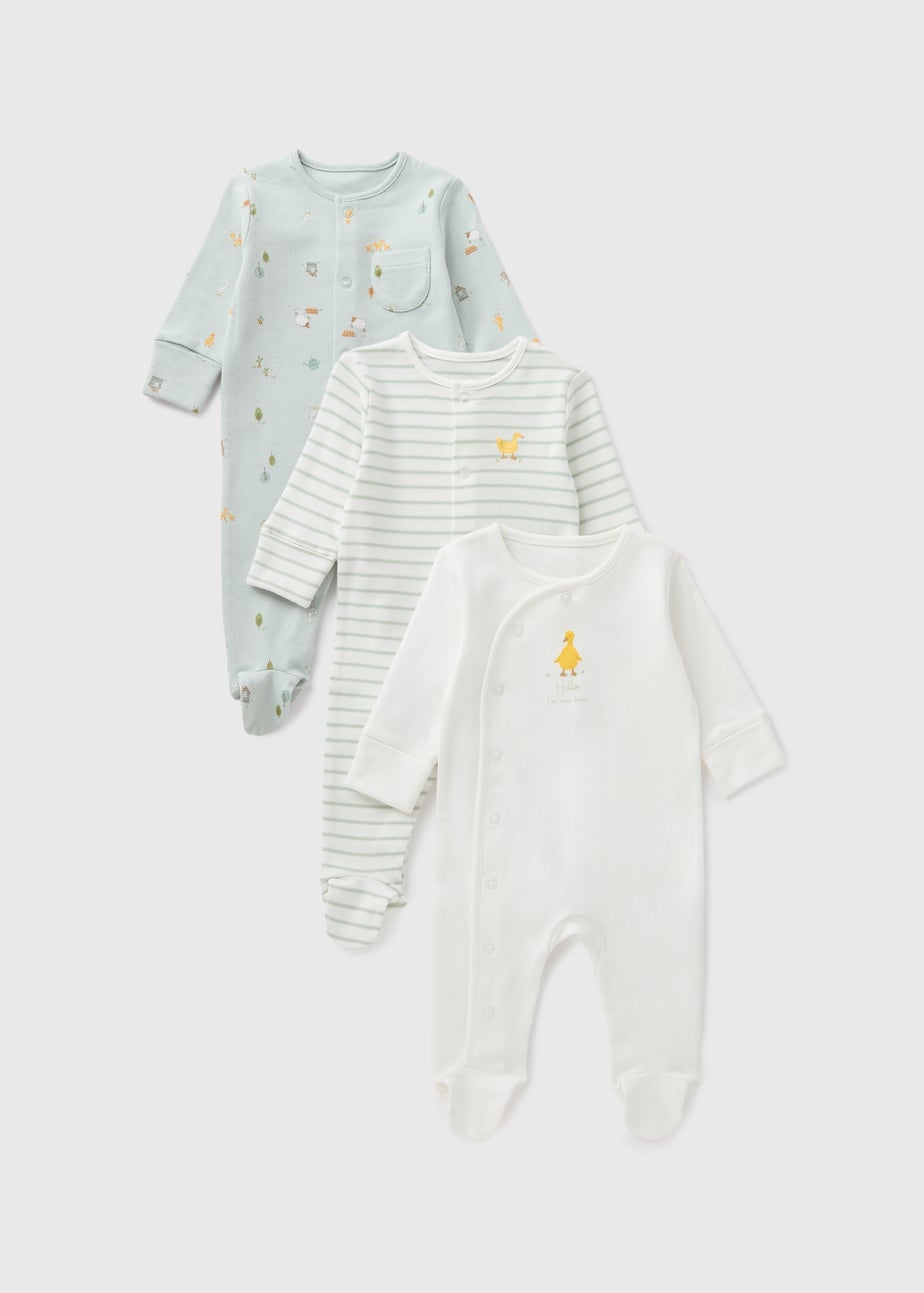 3 Pack Baby Sage Farm Sleepsuits (Newborn-18mths)