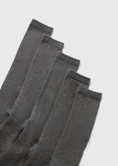 5 Pack Girls Grey Ribbed Knee High Socks (Younger 6-Older 6.5)