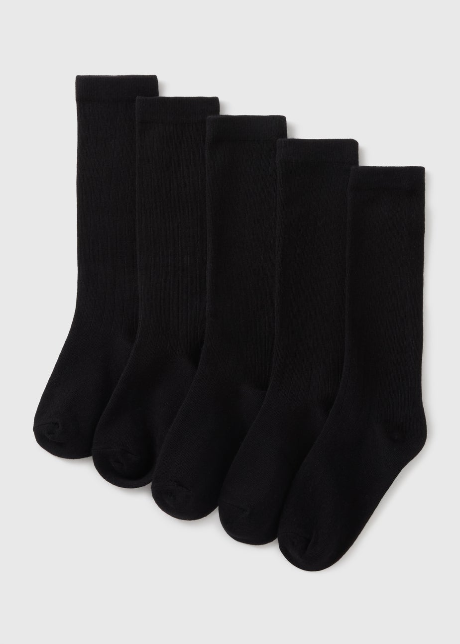 Girls 5 Pack Black Knee High Ribbed Socks(Younger 6 - Older 6.5)