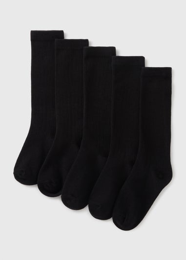 Girls 5 Pack Black Knee High Ribbed Socks(Younger 6 - Older 6.5)