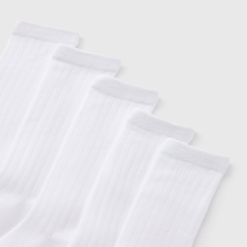 Girls 5 Pack White Knee High Ribbed Socks (Younger 6 - Older 6.5)