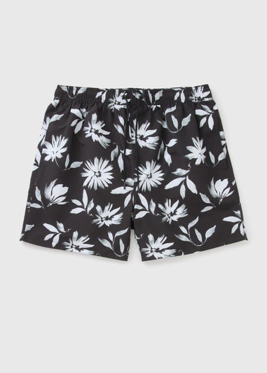 Black Mono Floral Swim Shorts