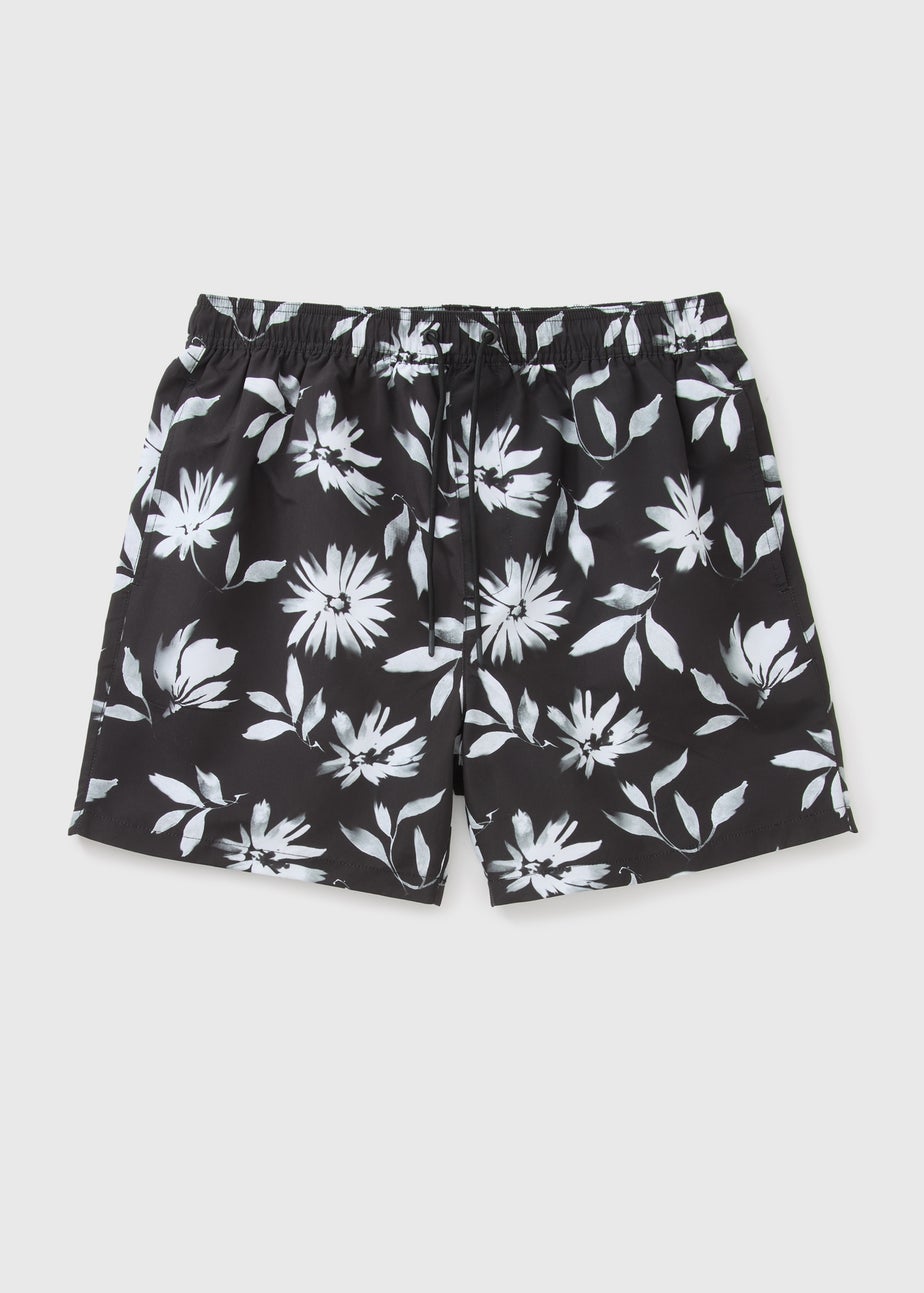 Black Mono Floral Swim Shorts