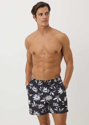 Black Mono Floral Swim Shorts