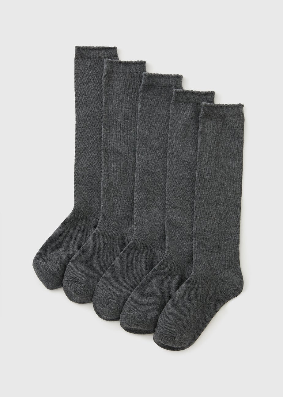 5 Pack Girls Grey Knee Length Socks (Younger 6-Older 6.5)