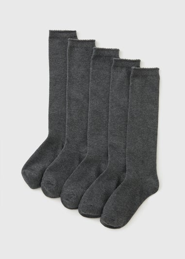 5 Pack Girls Grey Knee Length Socks (Younger 6-Older 6.5)