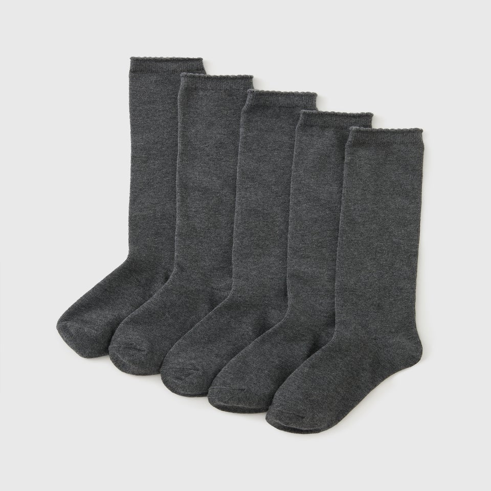 5 Pack Girls Grey Knee Length Socks (Younger 6-Older 6.5)