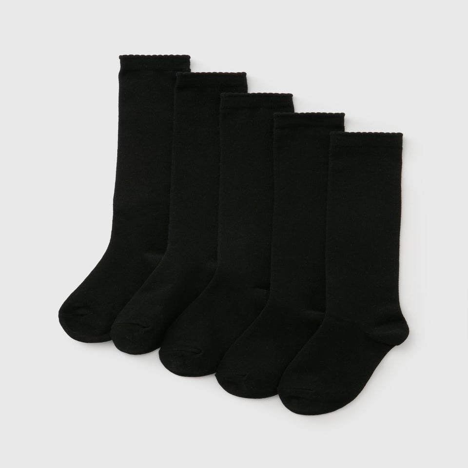 5 Pack Girls Black Knee Length Socks (Younger 6-Older 6.5)