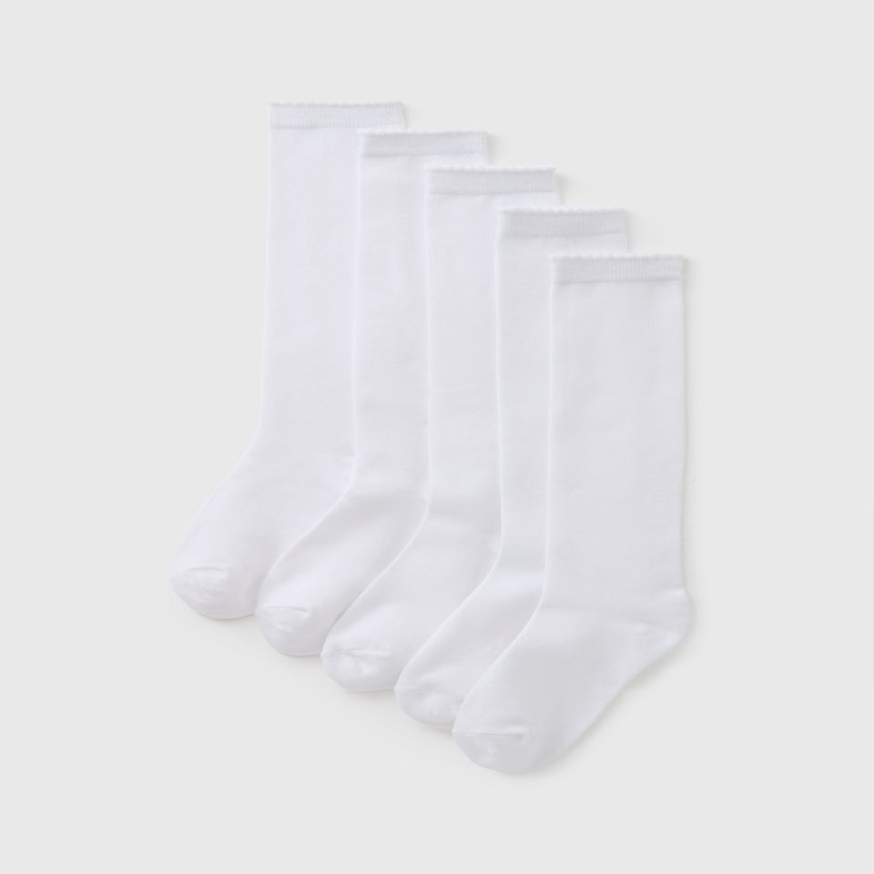 5 Pack Girls White Knee Length Socks (Younger 6-Older 6.5)