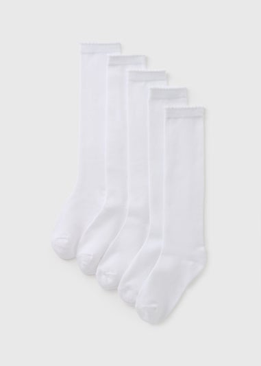 5 Pack Girls White Knee Length Socks (Younger 6-Older 6.5)