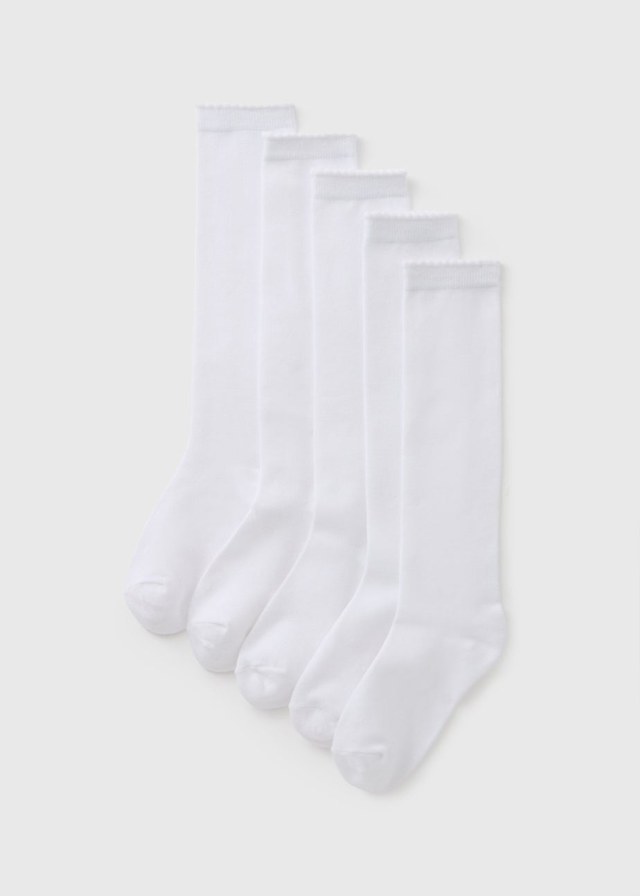 5 Pack Girls White Knee Length Socks (Younger 6-Older 6.5)