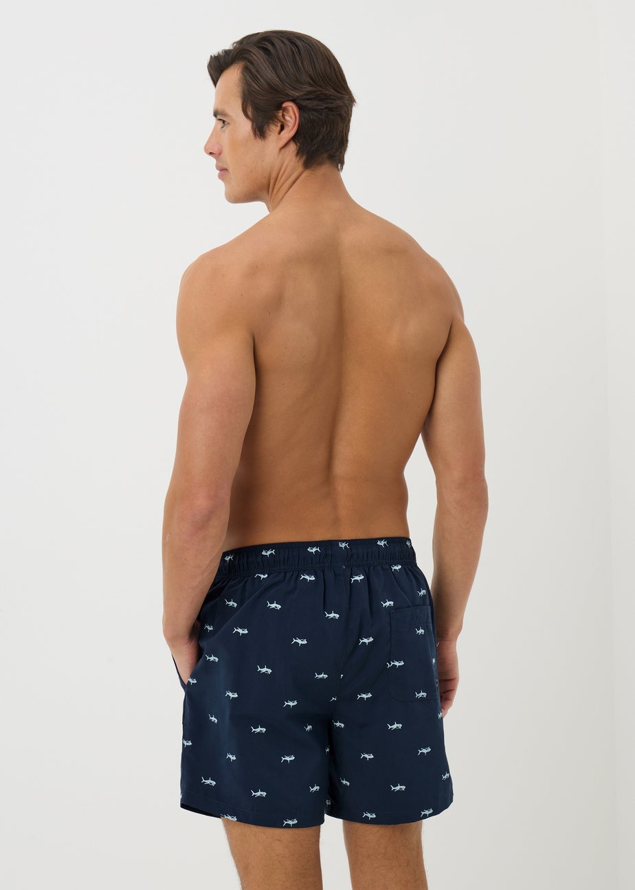 Navy Shark Embroidered Swim Shorts
