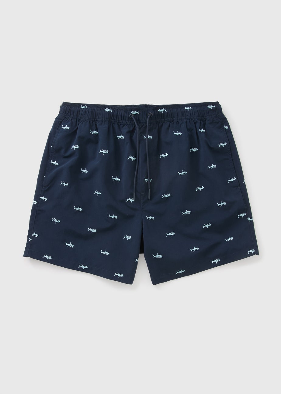 Navy Shark Embroidered Swim Shorts