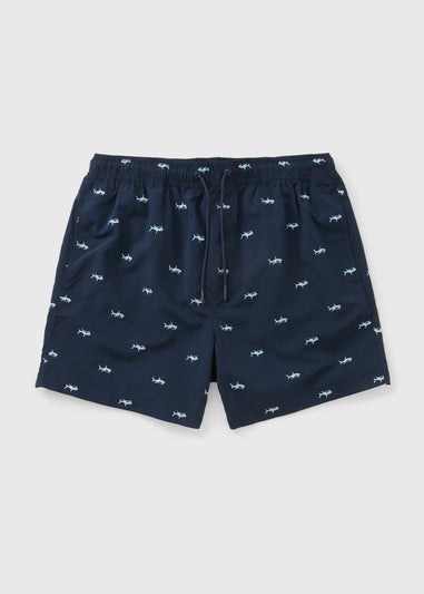 Navy Shark Embroidered Swim Shorts