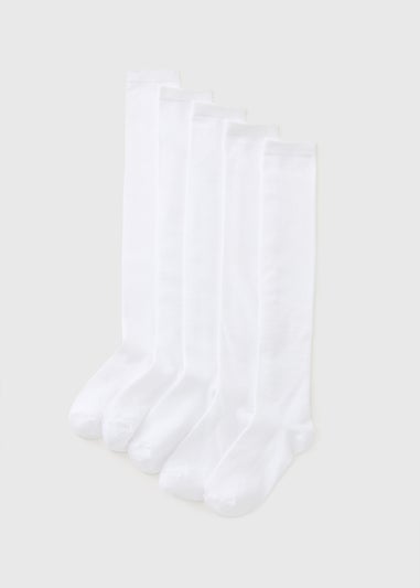 Girls 5 Pack White Over The Knee Socks (Younger 6 - Older 6.5)