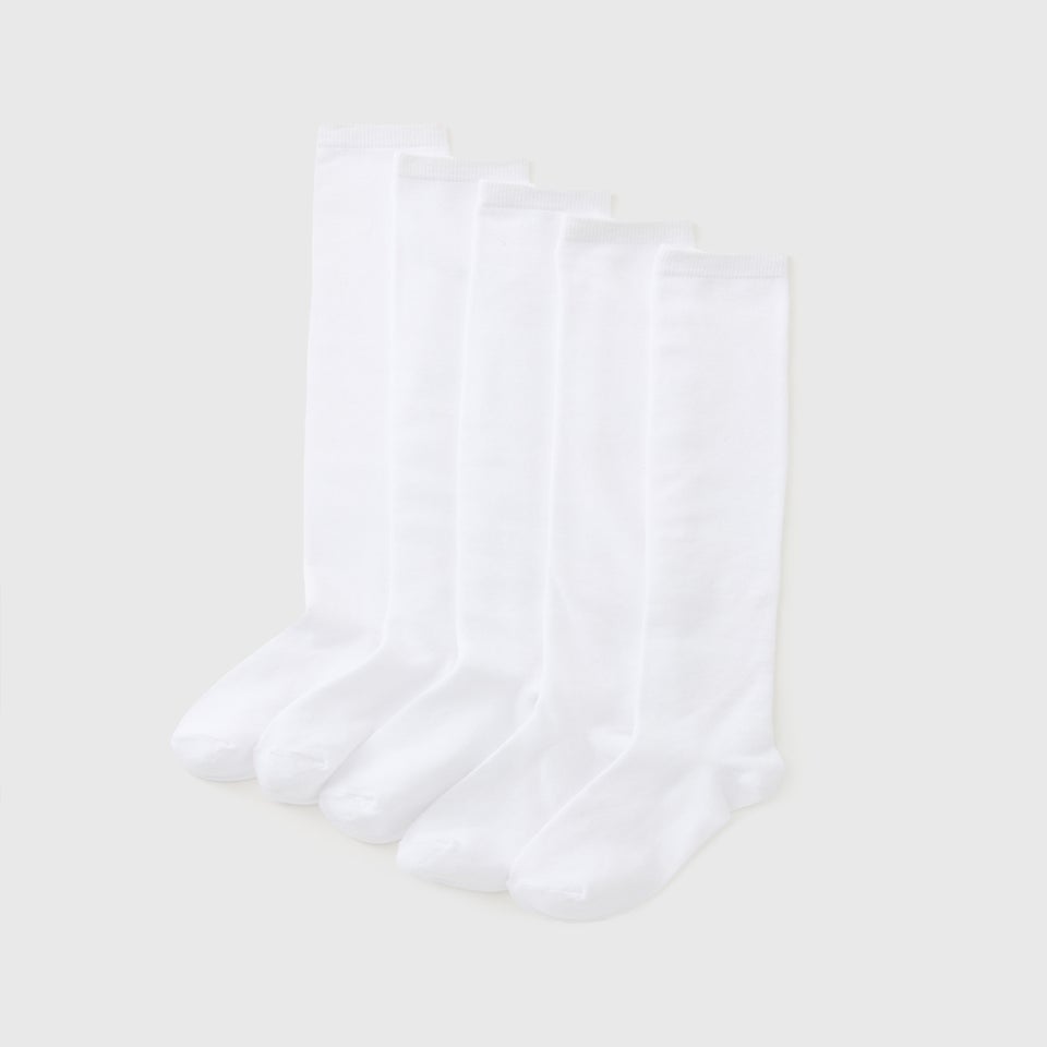 Girls 5 Pack White Over The Knee Socks (Younger 6 - Older 6.5)