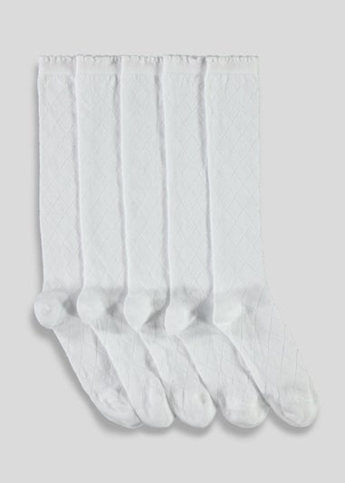 5 Pack White Diamond Knee High Socks (Younger 6-Older 6.5)