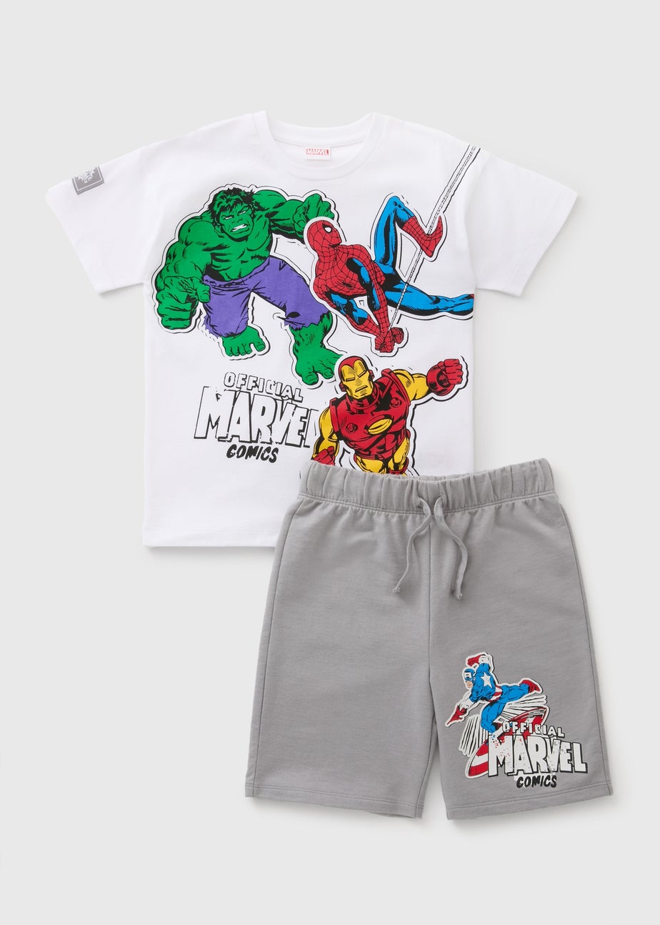 Boys Grey Marvel T-Shirt & Shorts Set (3-13yrs)