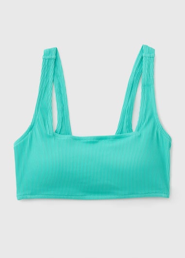 Turquoise Textured Crop Bikini Top