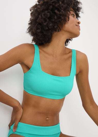 Turquoise Textured Crop Bikini Top