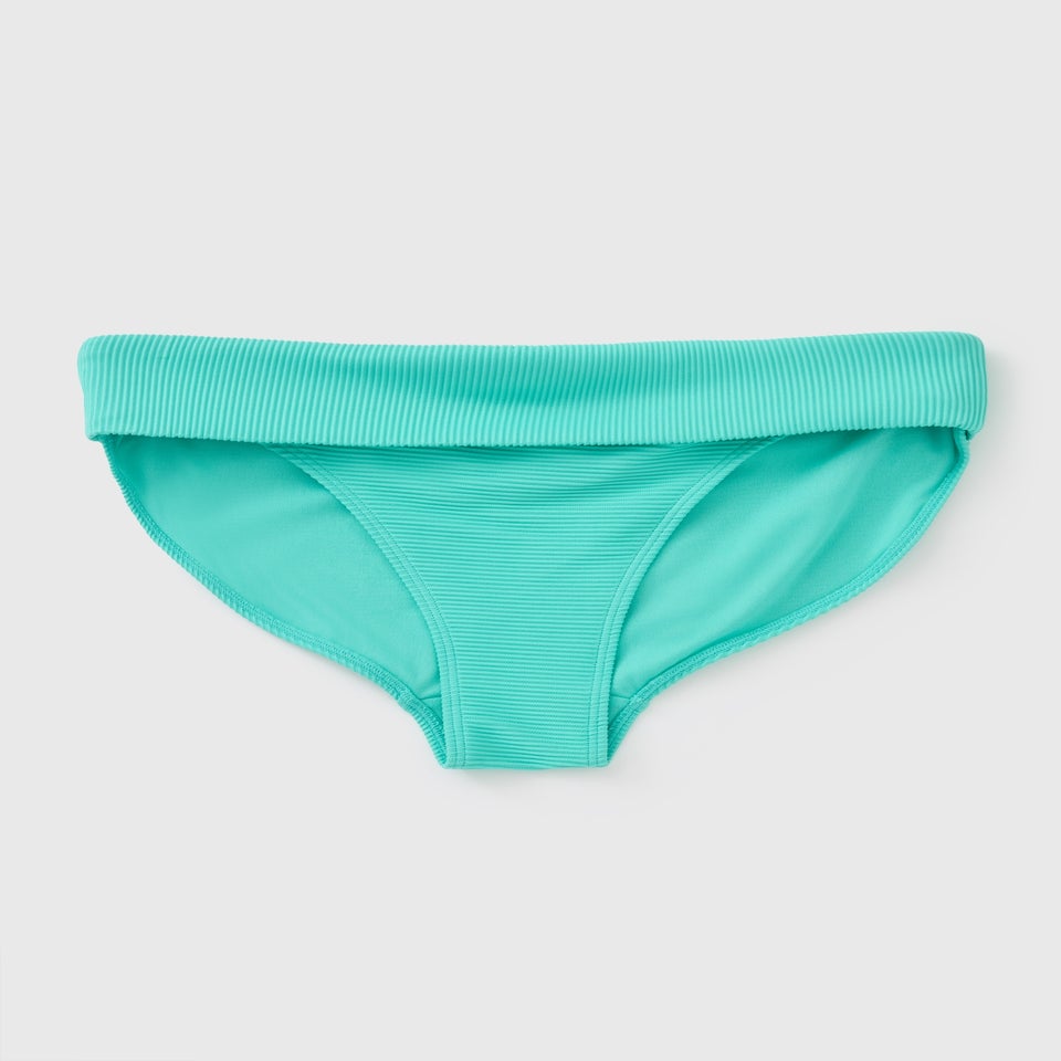 Turquoise Textured Rib Foldover Bikini Bottoms